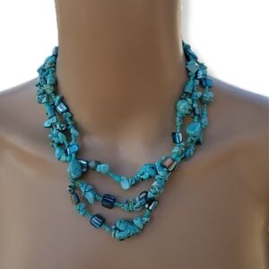 CAROL DAUPLAISE NWT TURQUOISE CHIP & ABALONE SHELL LAYERED NECKLACE